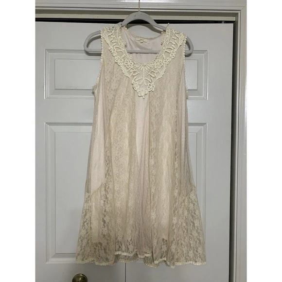 Easel Ivory / Cream Lace & Crochet Cottage Core Fairy Core Whimsical Dress L - Picture 3 of 11